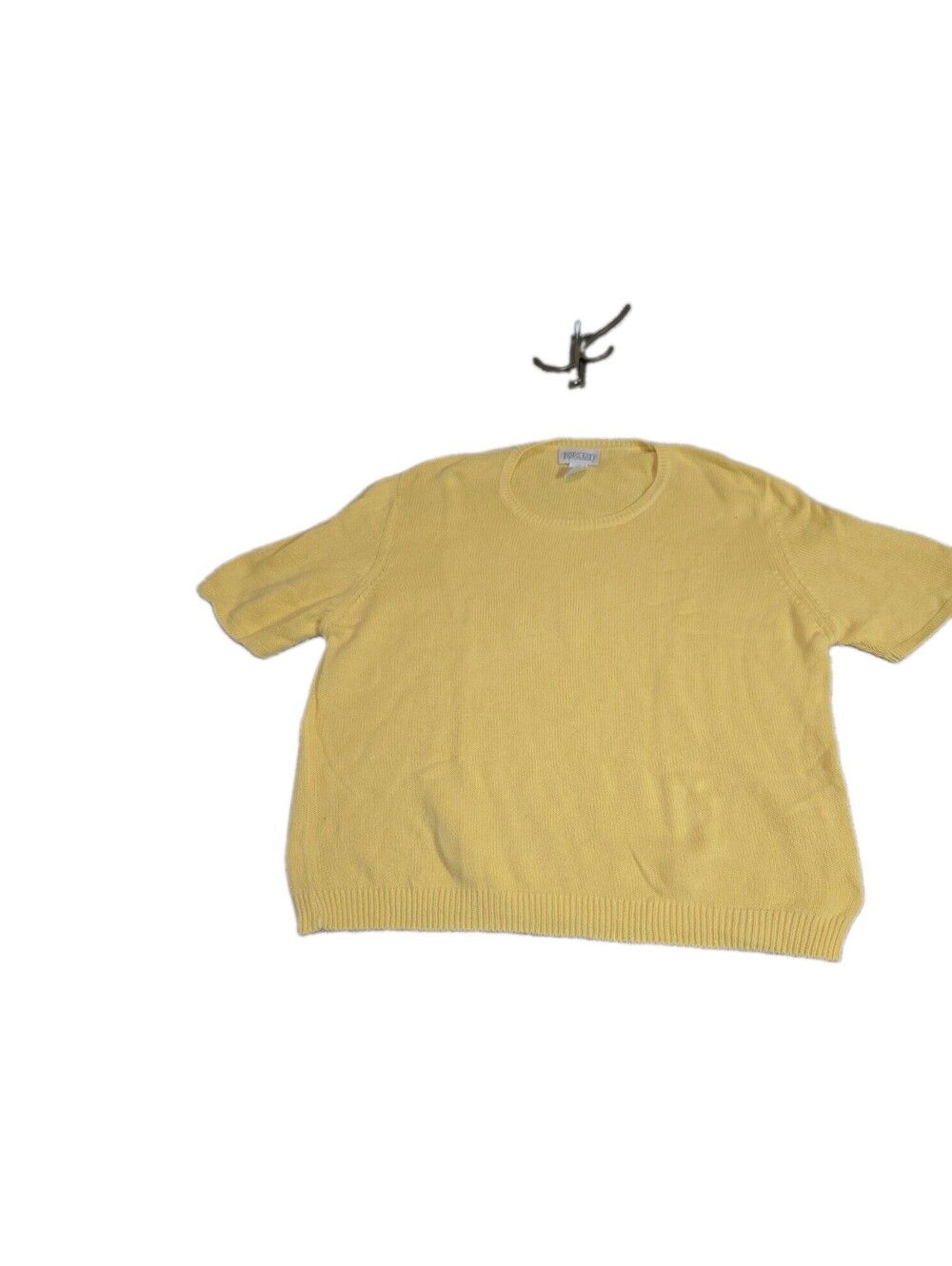 Lands End Women's 💯 cotton Short Sleeve Sweater Sz XL Yellow USA Vtg 90s Y2k...